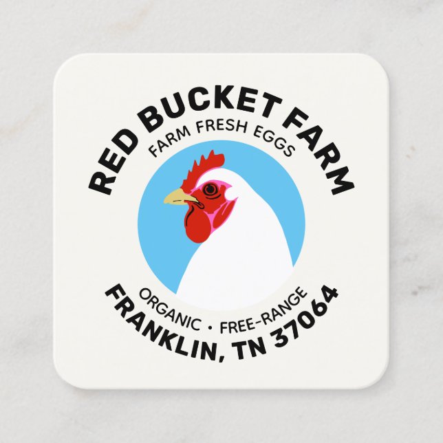 Cartão De Visita Quadrado Chicken Farm Fresh Eggs Modern (Frente)