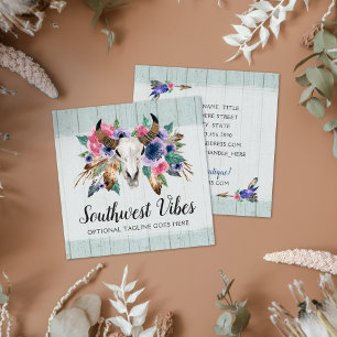 Cartão De Visita Quadrado Chique de madeira de Boho da aguarela floral