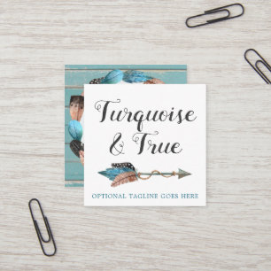 Cartão De Visita Quadrado Chique rústico de Boho da seta da madeira & da