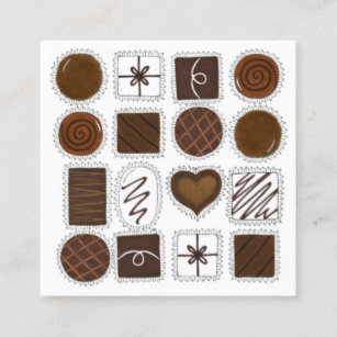 Cartão De Visita Quadrado Chocolate Bon Bon Candy Shoppe Chocolatier Compro