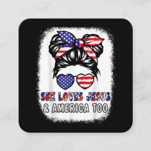 Cartão De Visita Quadrado Christian Girl ama Jesus & America Shirt 4th Jul