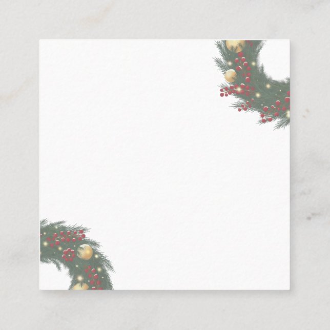Cartão De Visita Quadrado Christmas wreath with pine branches (Verso)