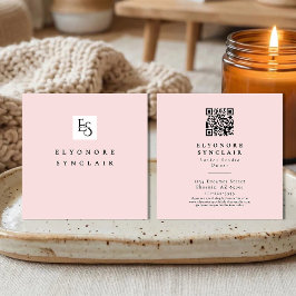 Cartão De Visita Quadrado Cílios Código QR Logotipo Roteado Rosa Blush