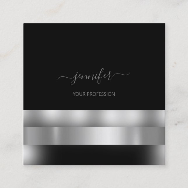Cartão De Visita Quadrado Cinza Black White Makeup Artier Influencer Silver (Frente)