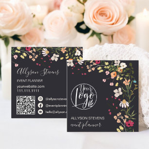Cartão De Visita Quadrado Cinza Código qr do logotipo do planejador de event