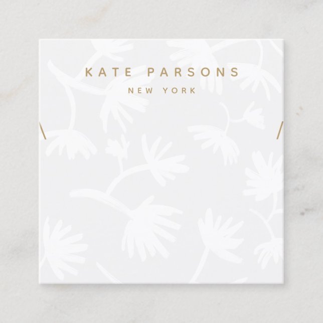 Cartão De Visita Quadrado Cinza Colar Floral (Frente)