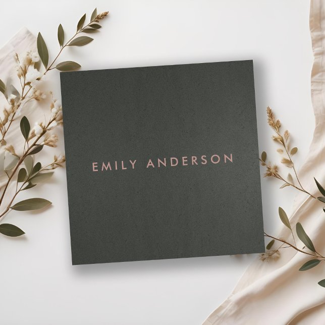 CARTÃO DE VISITA QUADRADO CINZA DE PRATA ESCURA ESCURA MODERNA SIMPLES NEGRA (Criador carregado)