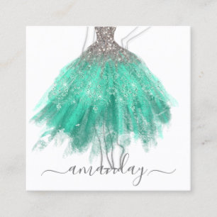 Cartão De Visita Quadrado Cinza Designer de Moda Logotipo de Vestido de Lite