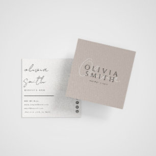 Cartão De Visita Quadrado Cinza Elegante Minimalista Boho Moderna Trendência