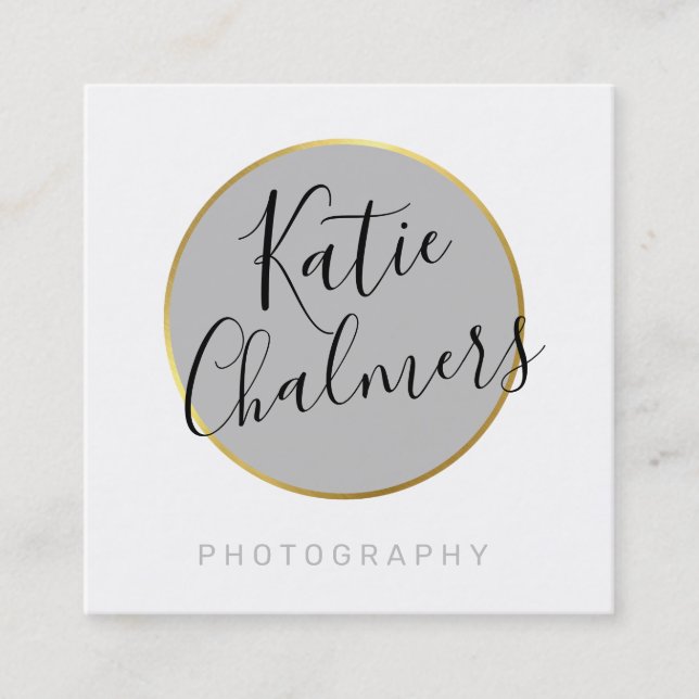 Cartão De Visita Quadrado CINZA pálida de ouro bonito moderno, guião ELEGANT (Frente)