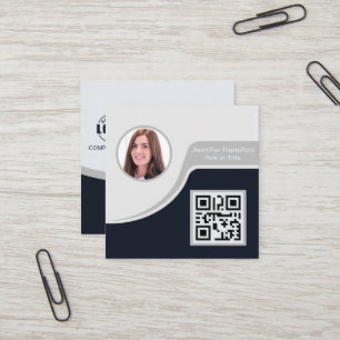 Cartão De Visita Quadrado Cinza preto profissional adicione seu código QR d