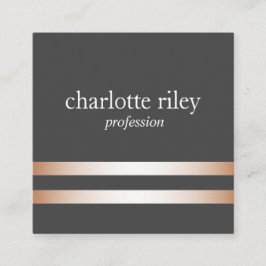 Cartão De Visita Quadrado Cinza | Stripes Douradas de Rosa duplo Na moda