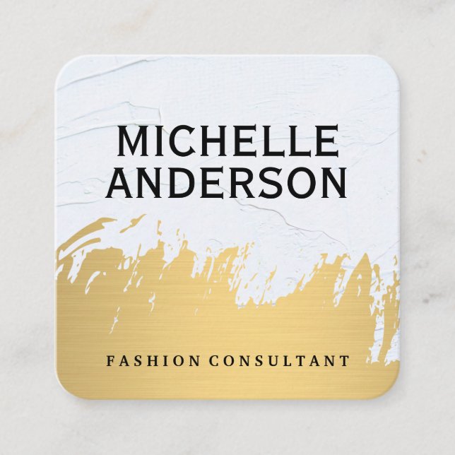 Cartão De Visita Quadrado Cinzas Brancas Douradas Brutas | Na moda de moda (Frente)