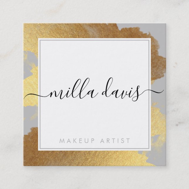 Cartão De Visita Quadrado CINZAS pálidas de vidro moderno DOURADO e bonito L (Frente)