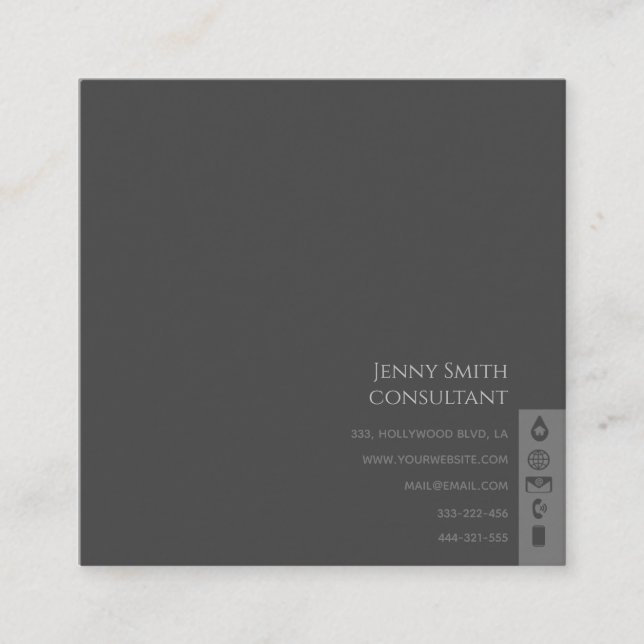 Cartão De Visita Quadrado Cinzas simples e simples (Frente)
