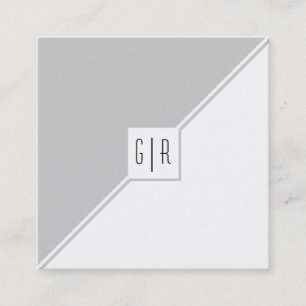 Cartão De Visita Quadrado Cinzas, triângulos brancos e monogramas modernos