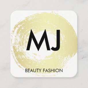 Cartão De Visita Quadrado Circular Dourada do Monograma de Script Esmagada