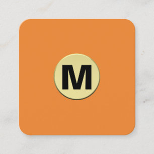 Cartão De Visita Quadrado Circular Monograma Dourado 3d - Laranja