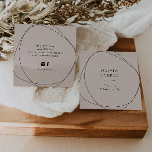 Cartão De Visita Quadrado Círculo Abstrato preto   Rosa neutro