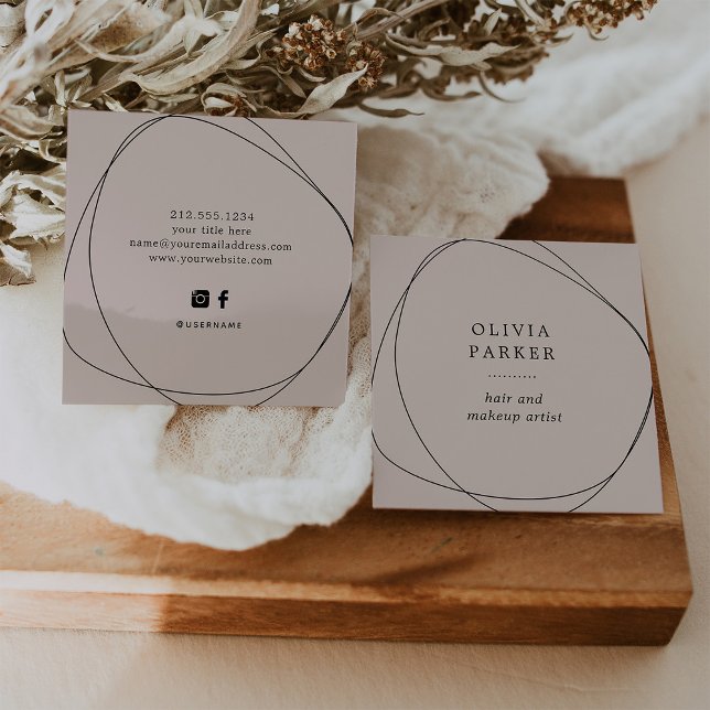 Cartão De Visita Quadrado Círculo Abstrato preto | Rosa neutro (Criador carregado)