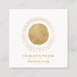 Cartão De Visita Quadrado Círculo Dourado Abstrato do Designer de Joias