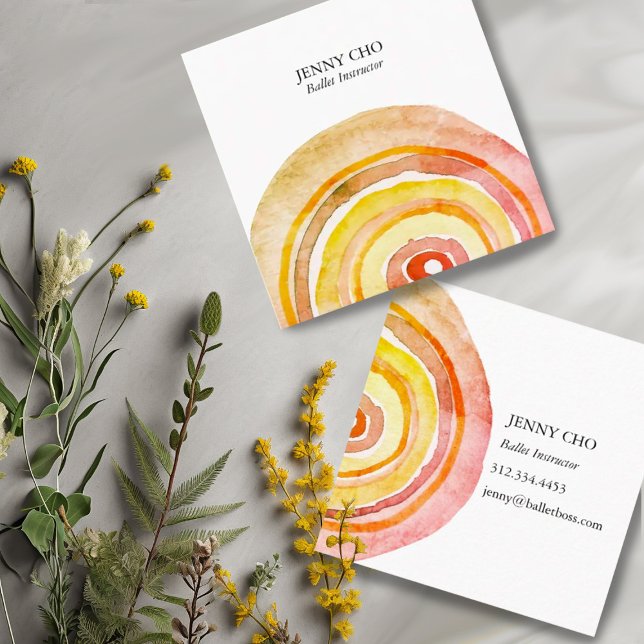 Cartão De Visita Quadrado Círculos de Aquarela Anéis Abstrato Mínimo Quente (Criador carregado)