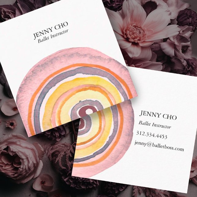 Cartão De Visita Quadrado Círculos de Aquarela Anéis Abstrato Mínimo Quente (watercolor rings decorate this custom business card. Add your own text to make it shine)