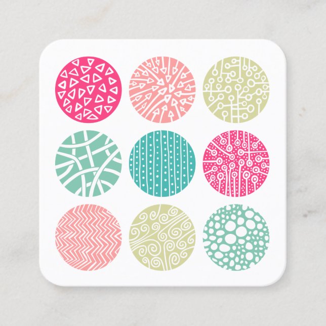 Cartão De Visita Quadrado Círculos decorados - Cores 01 (Frente)