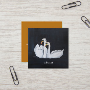Cartão De Visita Quadrado Cisnes à Noite Pintura de Alfred Fox