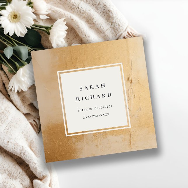 Cartão De Visita Quadrado Clássica, Beige, Dourada, Textura (Criador carregado)