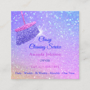 Cartão De Visita Quadrado Clássica Serviços de Limpeza Holográfica Azul