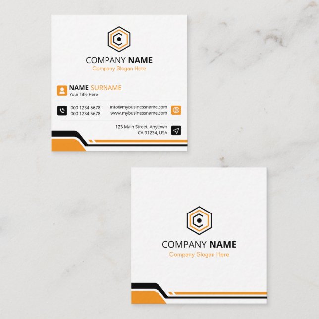 Cartão De Visita Quadrado Clean & Modern Orange & White Corporate (Frente/Verso)