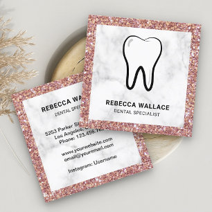 Cartão De Visita Quadrado Clínica Dentária de Mármore com Brilho em Dourado