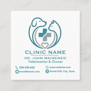 Cartão De Visita Quadrado Clínica Veterinária Minimalista Personalizável