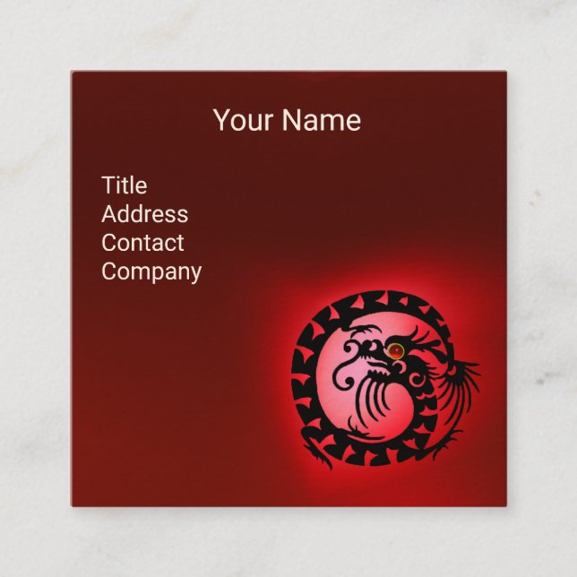 Cartão De Visita Quadrado COBRA BRANCO NEGRO DRAGON RED RUBY Gemstone (Frente)