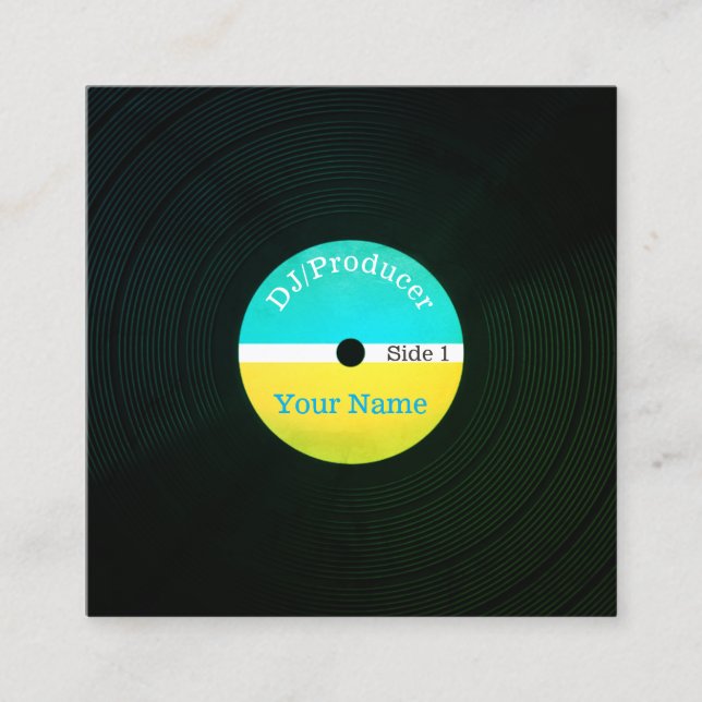 Cartão De Visita Quadrado Cobrir profissional retro da produção do músico do (Frente)