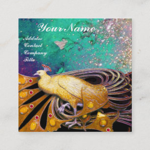 CARTÃO DE VISITA QUADRADO COCA AMARELO ELEGANTE E FOLHAS FLORAIS VERDES