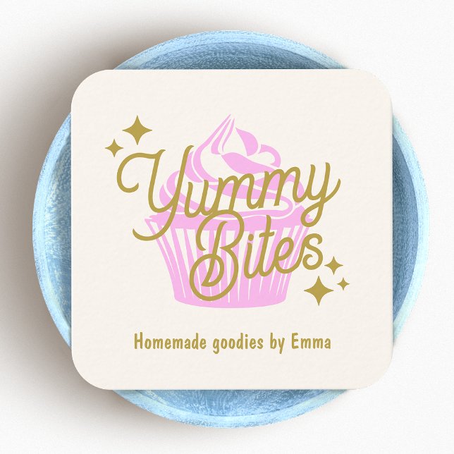 Cartão De Visita Quadrado Codificador de Cupcakes retrorreflector rosa (Criador carregado)