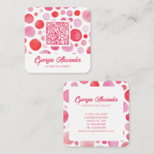 Cartão De Visita Quadrado Código QR Aquarela Cosmetologista Beleza