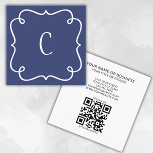 Cartão De Visita Quadrado Código QR Azul de Marinho Mínimo de Tendência Mono