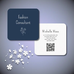 Cartão De Visita Quadrado Código QR Boho Botânico Flor Simples