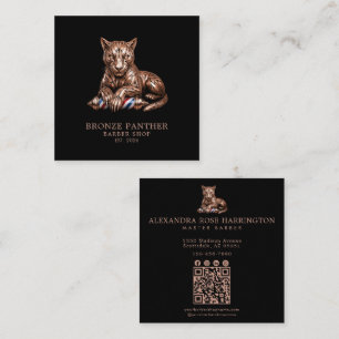 Cartão De Visita Quadrado Código Qr da Barbearia Rose Gold Panther