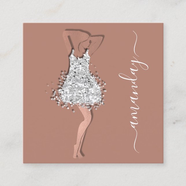 Cartão De Visita Quadrado Código QR da Cinza do Compro do Designer de Moda (Frente)