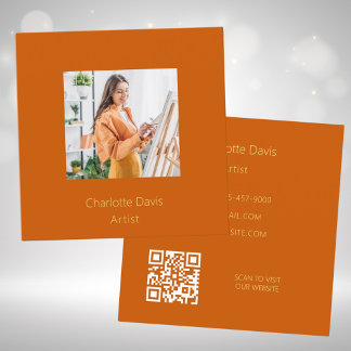 Cartão De Visita Quadrado Código QR da foto laranja queimada