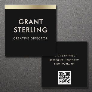 Cartão De Visita Quadrado Código QR da Tipografia Mínima Dourada Elegante Pr