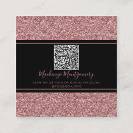 Cartão De Visita Quadrado Código QR das Unidades Glitter de Sparkle Dourada
