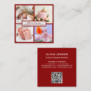 Cartão De Visita Quadrado Código QR de 4 fotos Fotógrafo de Bebê recém-nasci