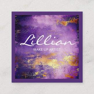 Cartão De Visita Quadrado Código QR de abstrato de luxo roxo e ouro