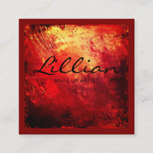 Cartão De Visita Quadrado Código QR de abstrato de luxo vermelho e ouro