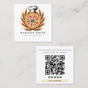 Cartão De Visita Quadrado Código QR de Avaliação de Restaurante de Pizza